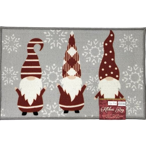 Gnome Snowflake Rug Simply Holiday Christmas Winter Unique Decor Accent Red Gray - Picture 12 of 16